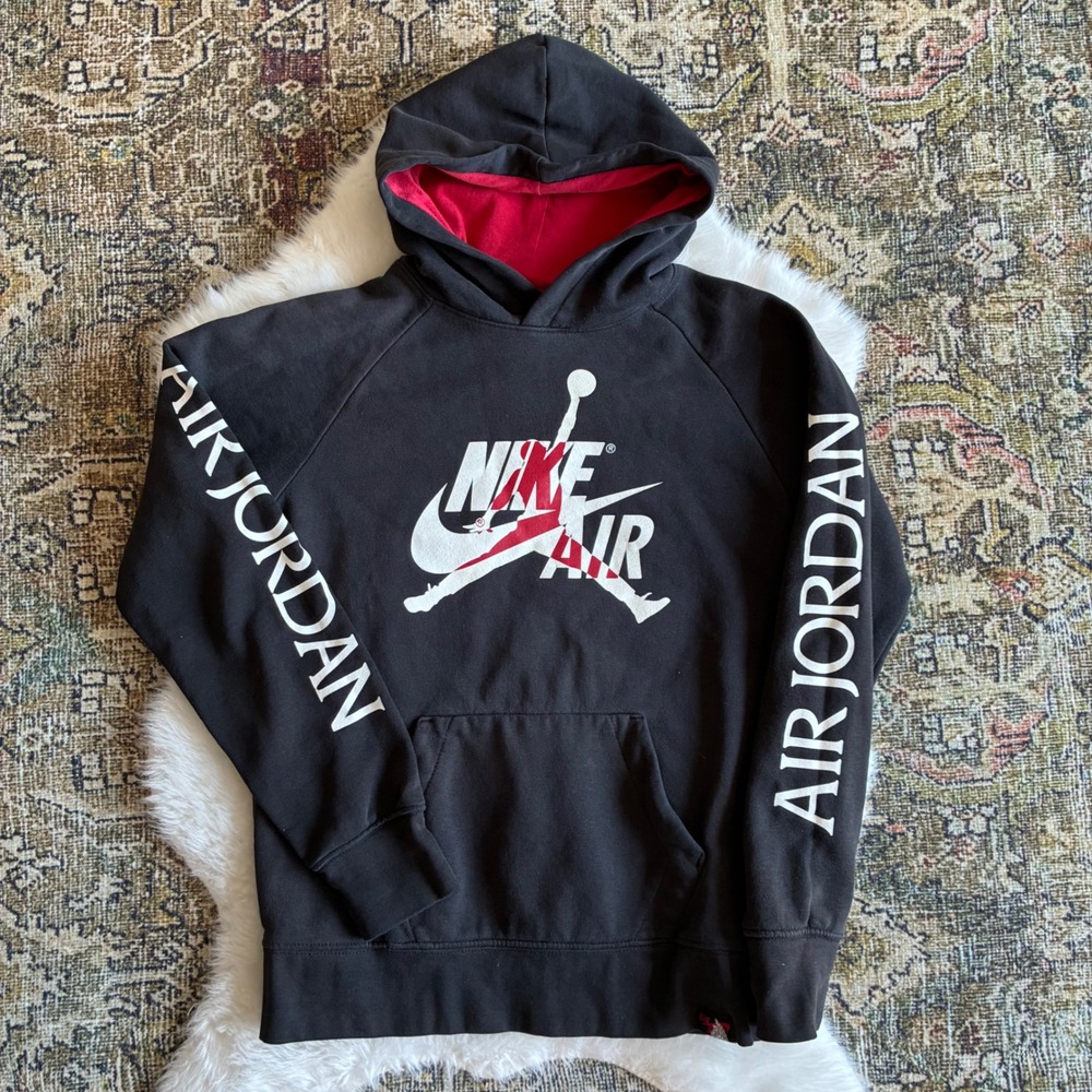 Jordan Boys Youth Large Nike Air Jumpman Graphic Pullover Hoodie Black Red 12-13